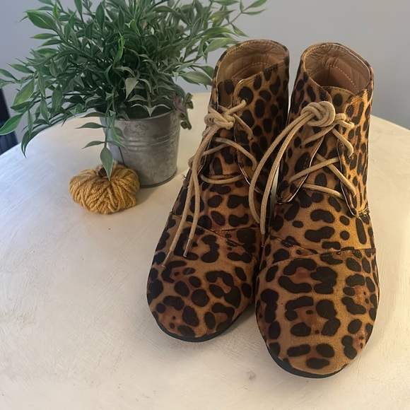 Cheetah Print Wedge Booties - Picture 1 of 10